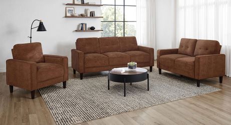 Bowen II Rust 3-piece Fabric Upholstered Track Arm Sofa Set