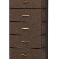 Brown 5 Drawer Vertical Dresser Storage Tower Chest