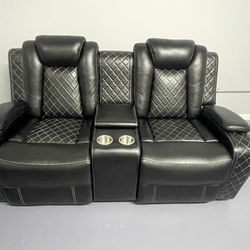 Dual Electric Recliner Love Seat Leather 