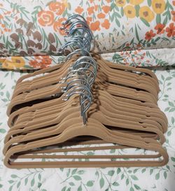 Children's Velvet Clothes Hangers With Metal Swival Hooks, Tan/ Carmel Color (23)