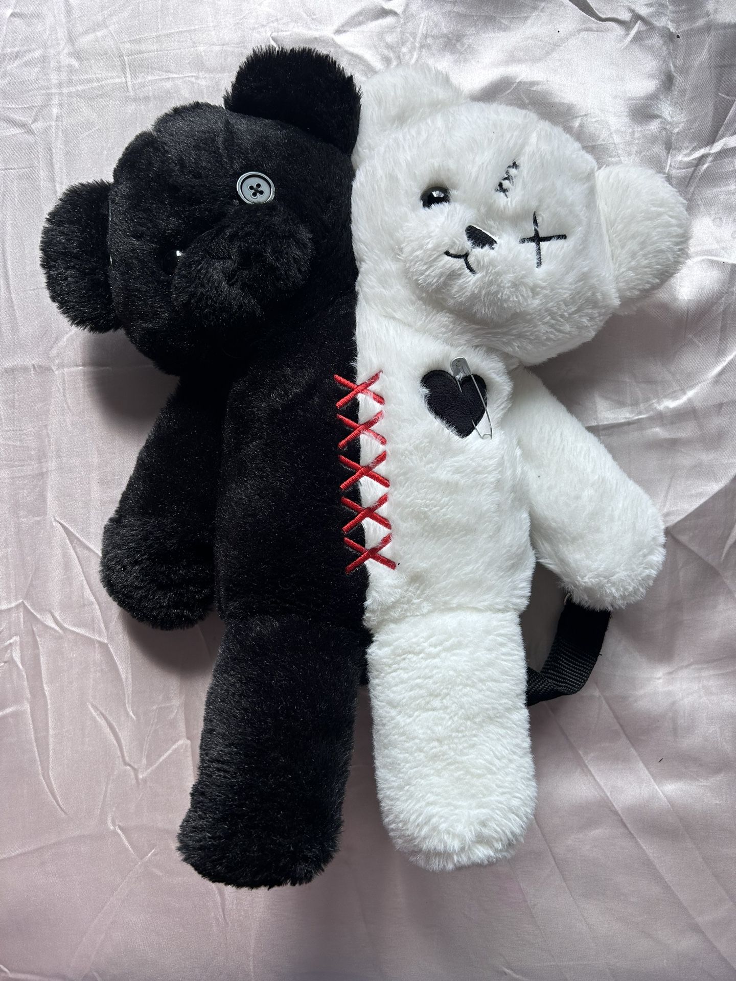 Black & White Double-Headed Bear Plush Mini Backpack