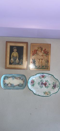 Vintage 1943 Shirley Temple //Victorian Folk Art & TRAYS Wall Wood Plaque Sign 4” x 3”