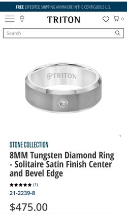 Mens TRITON Tungsten Diamond Ring Size 10