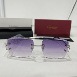 Cartier Glasses(Diamond Cut), Purple, Silver Frame