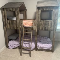 Rustic Grey Wood Twin Bunk Bed | Great Used Condition | Mattresses Included