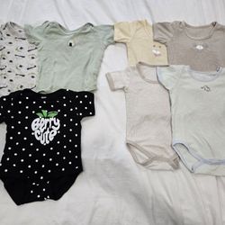 Japanese Brand 100% Cotton Baby Short Sleeve Onesies Bodysuits, Girls and Boys, Neutral 