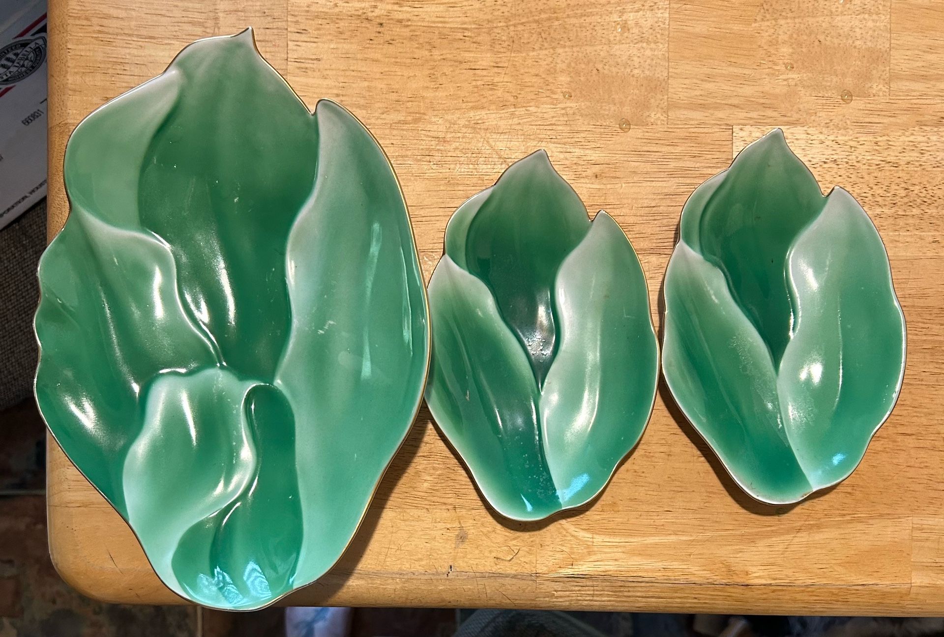 Antique Fukagawa Arita Handpainted Sushi Serving Dishes - Green Leaf Design