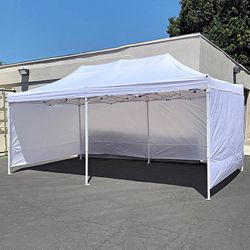 (Brand New) $225Heavy Duty 10x20 ft Canopy with (4 Sidewalls), Outdoor Patio Pop Up Tent Gazebo, Blue/White