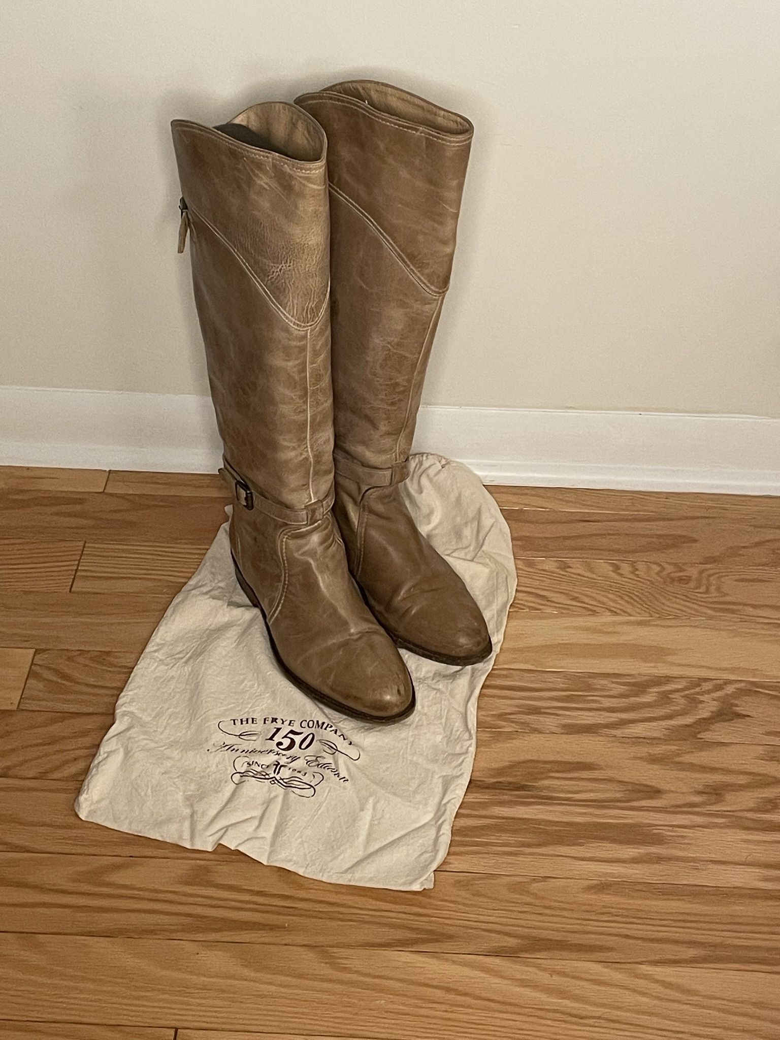 FRYE Leather Over-the-Knee Riding Boots. Beige Gray. 150 Years Anniversary Edition.