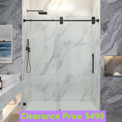60 in. W x 66 in. H Double Sliding Frameless Shower Door in  with Smooth Sliding and 3/8 in. Glass
