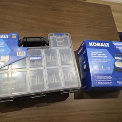 Kobalt 3.6-volt 4000 -Lumens LED Plug-in Portable Work Light and Kobalt 10-Compartment Large Plastic Small Parts Organizer. $50
