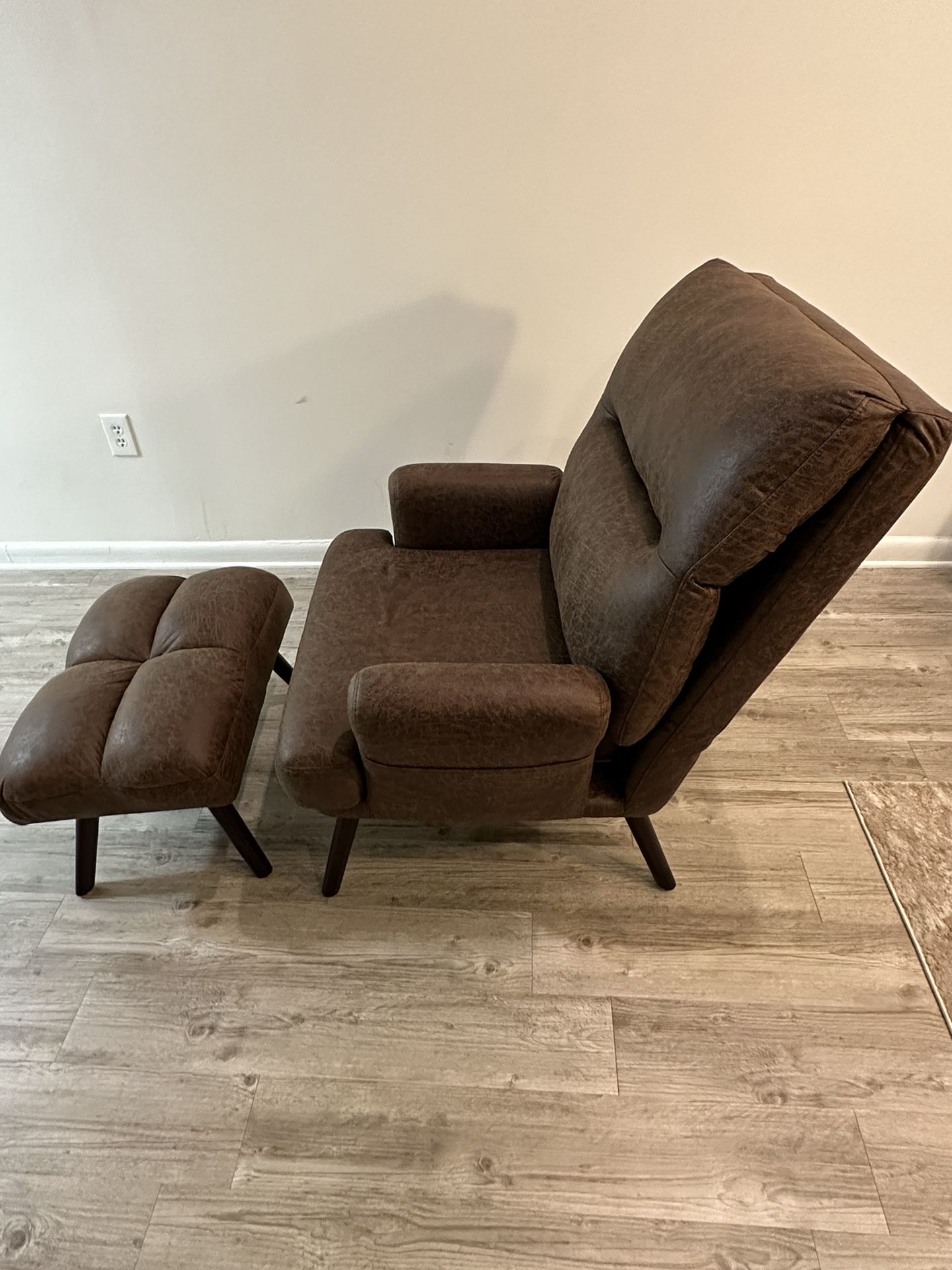 Brown Tufted Wide Lounge Chair and Ottoman