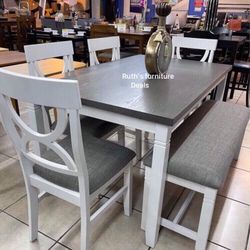 6-pc Dining Table Set With Bench 