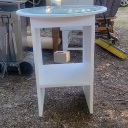 Round Wooden White Side Table 2 Tier