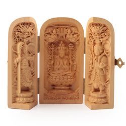 Hand Carved Wood Buddhist Travel Altar
