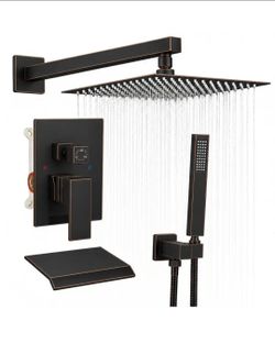 BWE 12 in. Showerhead 3-Spray Wall Mounted Dual Fixed and Handheld Shower Head 2.5 GPM with Valve in Oil Rubbed Bronze