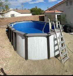 12’ x 21’ x 54” Saltwater Titan Oval Above Ground Pool, complete setup with tons of extras.