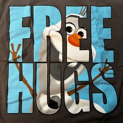Frozen Olaf “Free Hugs” T-shirt Size L Official Disney Dark Grey NWOT
