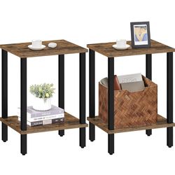 TUTOTAK End Table, Set of 2, Side Table, Nightstand, 2-Tier Storage Shelf