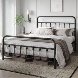 Classic Metal Platform Bed Frame Mattress Foundation with Victorian Style Iron-Art Headboard/Footboard/Under Bed Storage/No Box Spring Needed/Full Siz