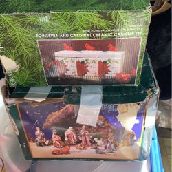 Nativity Scene 12 Pieces 30 Dollars Poinsettia Canister Set New 20 Dollars 
