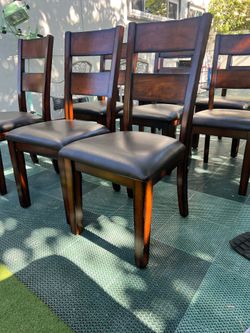 Chairs Set of 8 Wood and Faux Leather Dining