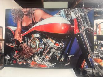 “High Maintenance” Limited Edition Motorcycle Pin-Up Canvas Art #74/100