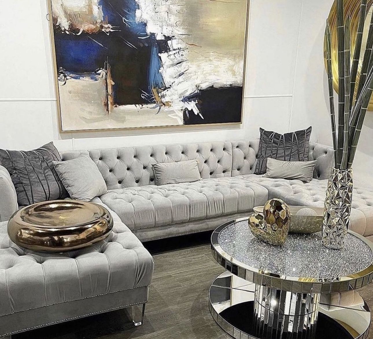 Grey Velvet Sectional- Shop Now Pay Later.