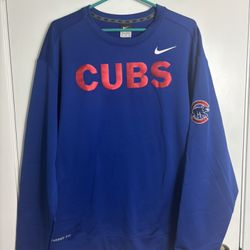 Nike Therma Fit Chicago Cubs Sweatshirt Men XXL Blue Pullover MLB Baseball Patch 