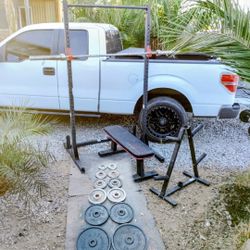 240lbs Olympic Weights+ Squat Rack + Olympic Bar+ Weight Tree+ Bench