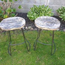 TWO Rustic Wood Stools