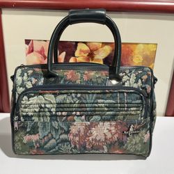 Vintage Atlantic Travel Bag Floral Tapestry Carry On Overnight Bag No Strap