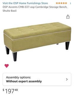 OSP Home Furnishings Cambridge Tufted Storage Bench, Shultz Basil   Details  Material Fabric Item Dimensions LxWxH 17 x 45 x 18in Color Shultz Basil S