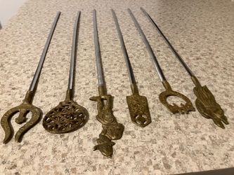 Vintage Turkish Shish Kabob Skewers Brass + Stainless Steel