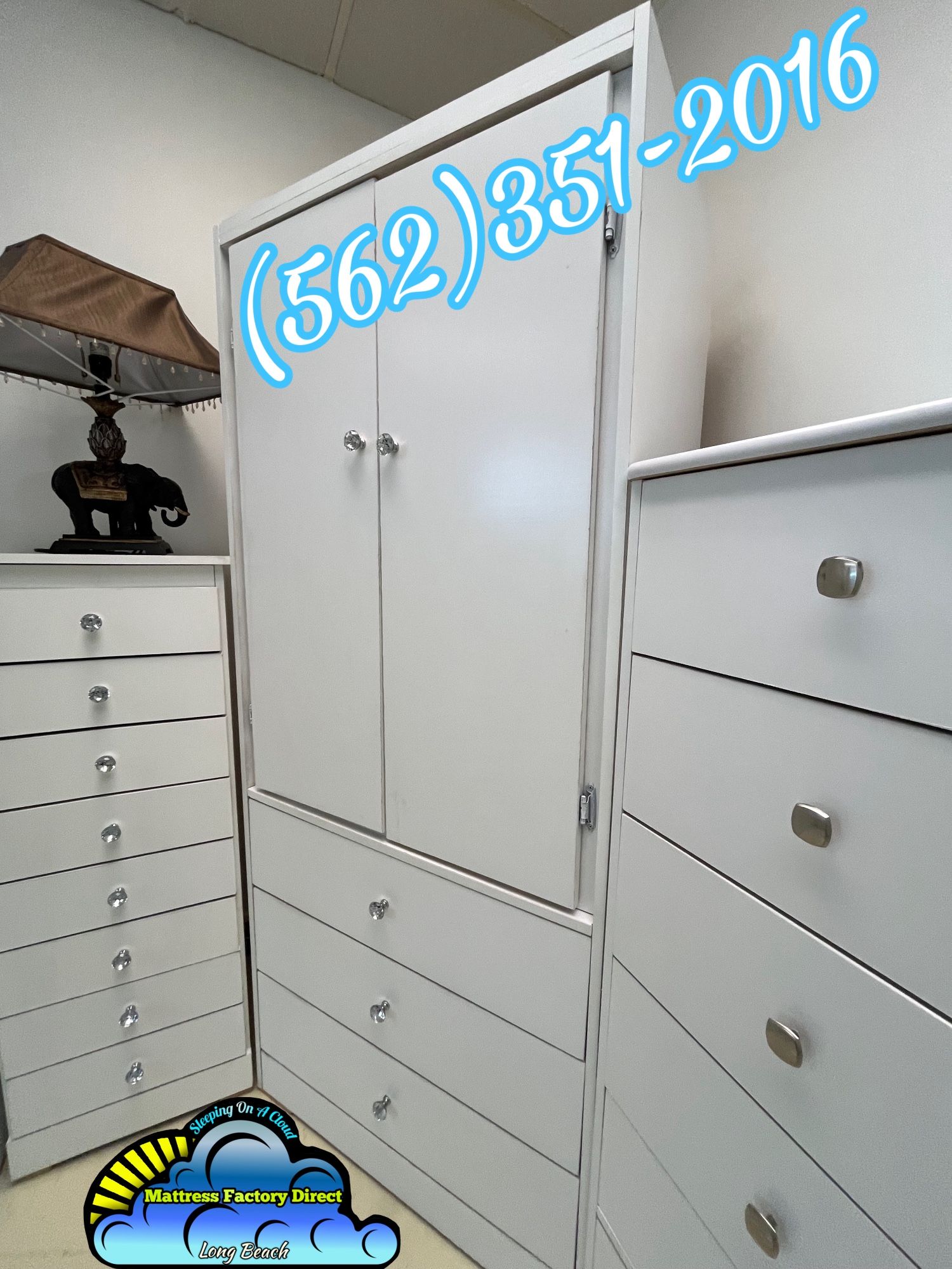 Tall Wardrobe Closet White With Diamond Knobs Ropero Armoire