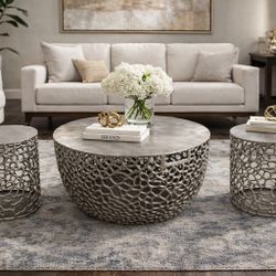 Global Views -STUNNING METAL COFFEE TABLE SET – 3 PIECE