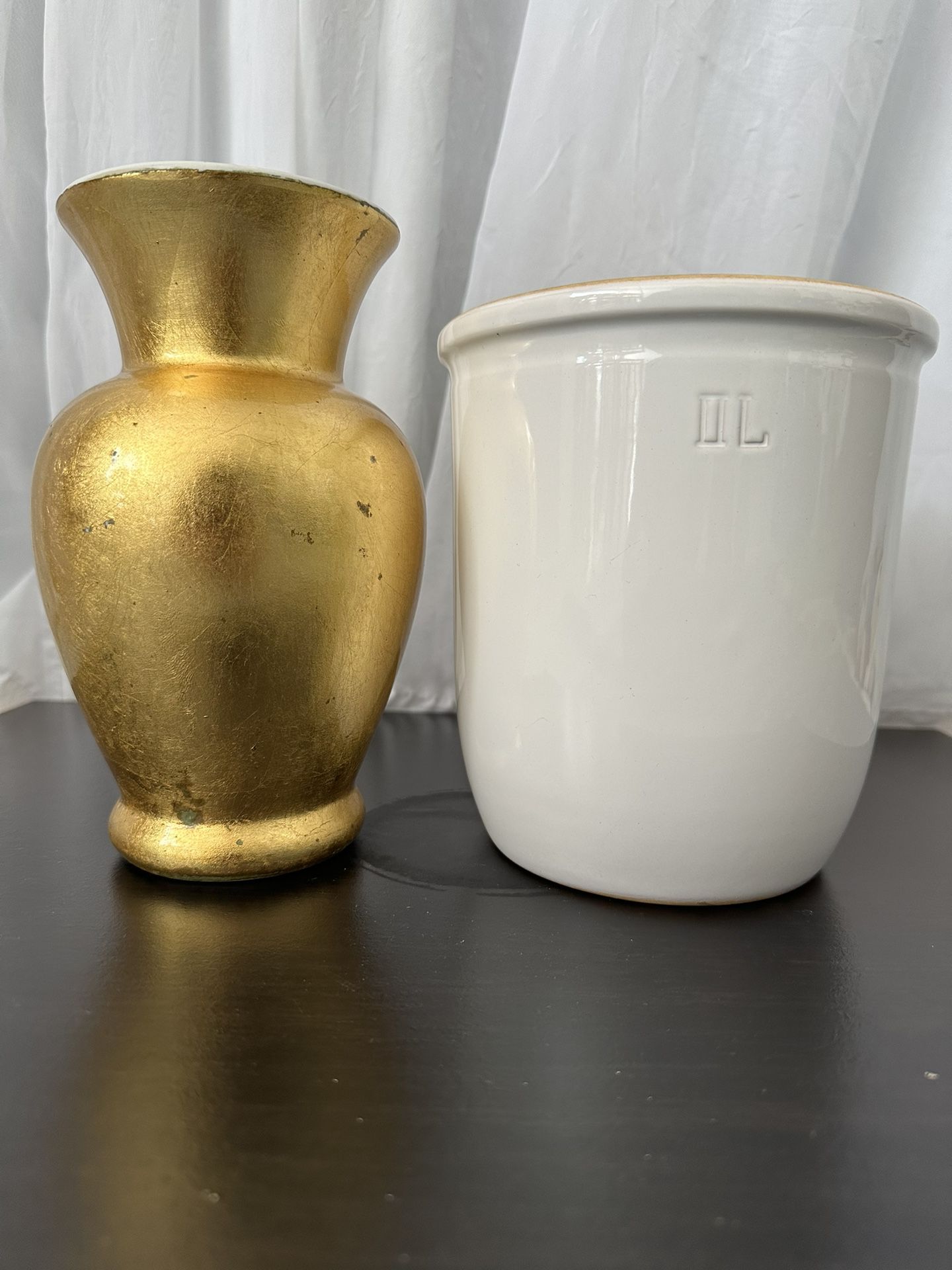 Gold Flower Vase & White Ceramic Pot (both)