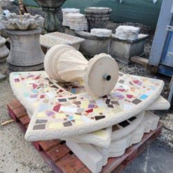 Concrete Stone Mosaic Picnic Table with 3 Benches/ Outdoor Patio Furniture