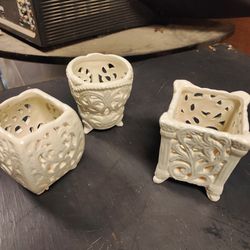 Nina Campbell Set Of 3 Porcelain Votive Candle Holders 