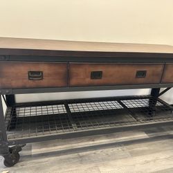 Pristine Rustic brown Wood/Black Metal Table/Work Station