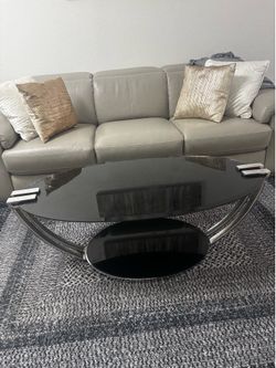 Black & Chrome Glass Oval Coffee Table