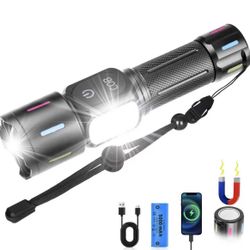 New Fluorescent Bar Flashlight with Side Light, Aluminum Alloy, 26650 Battery, Flood and Spot Beam, Ideal for Camping, Hiking, and More