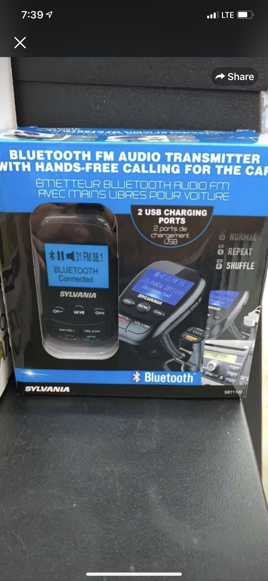 Sylvania Bluetooth FM Audio Transmitter Hands Free for Car Black Sbt1100 for Sale in Bronx NY OfferUp