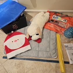 Lot Of Large Dog Items NEW & Used Bed Plush Cooling Bed Toy Bin Agility Kit Etc