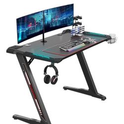 Modern Gaming Desk with LED lights Black Teenager Desk