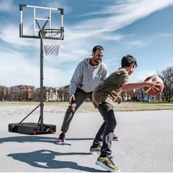 Basketball Hoop Outdoor, 10FT Adjustable Height, Portable Basketball Hoops Goal Court System w/ 45in Shatterproof Backboard 