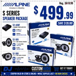 Alpine S-Series Car Speakers Package S2-A36F 4 Channel Amp S2-S65 6.5" & S2-S69 6"x9" 2-Way Coaxial Speaker 500 Watt System 🚨 No Credit Needed 🚨 Pay