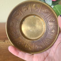 Vintage brass Chinese zodiac trinket tray or candle holder