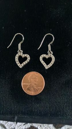 Vintage Sterling 925 & Cubic Zirconia earrings Open Heart