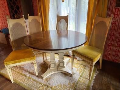 Vintage MCM mid century kitchen dining table with 4 cane back chairs!